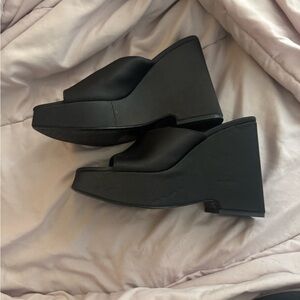 Zara Black Wedge Mules